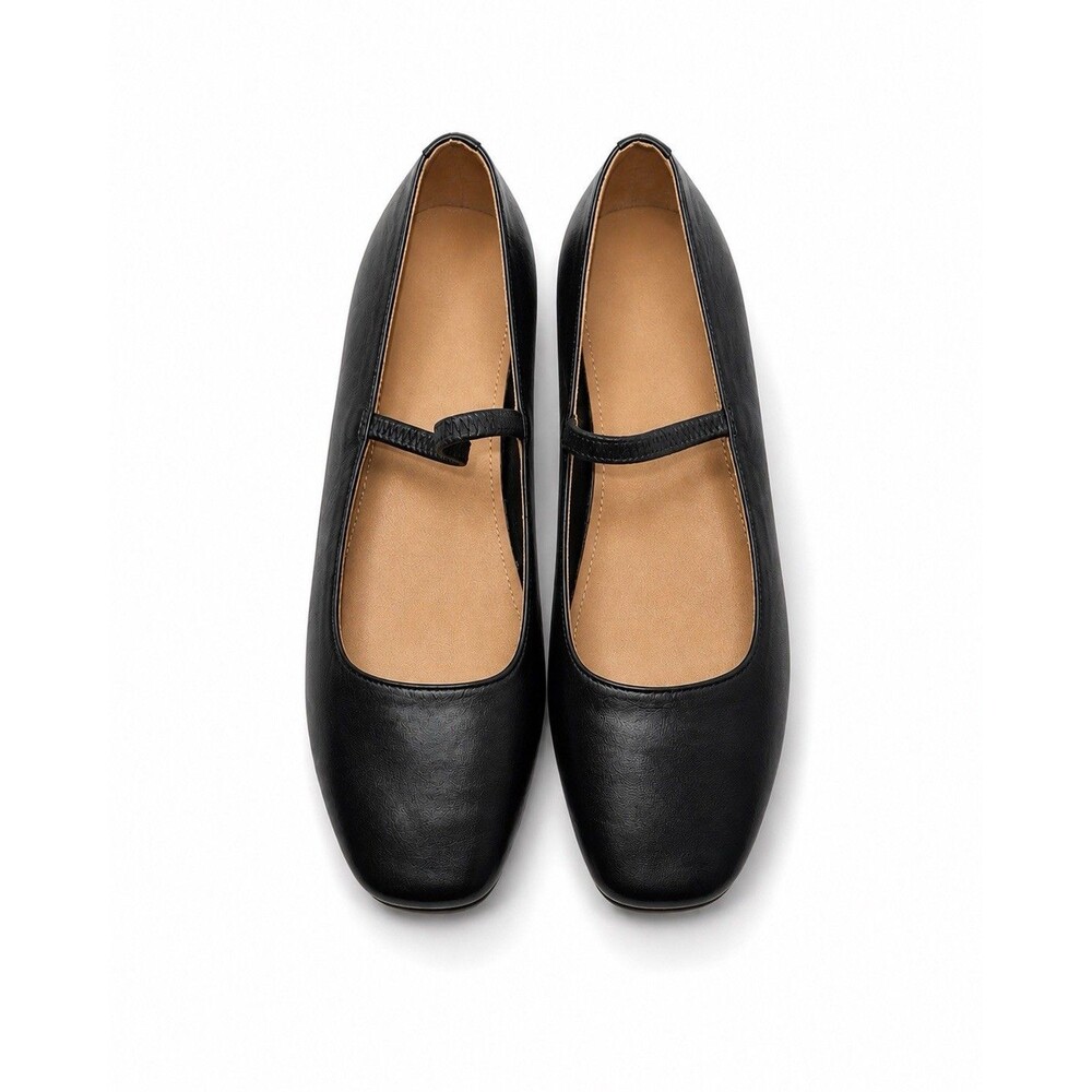 Madewell Greta Ballet Flats Womens 8.5 Black Leather Square Toe Strap